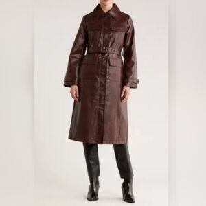 NWT JASON WU Women's Brown Croc Leather Trench Coat Size S
